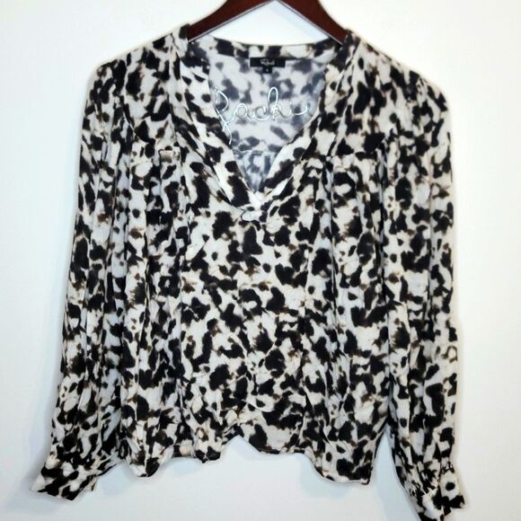 Rails Fable Blurred Cheetah Chiffon V-Neck Top Flowy Sleeves Size Small - Picture 2 of 12